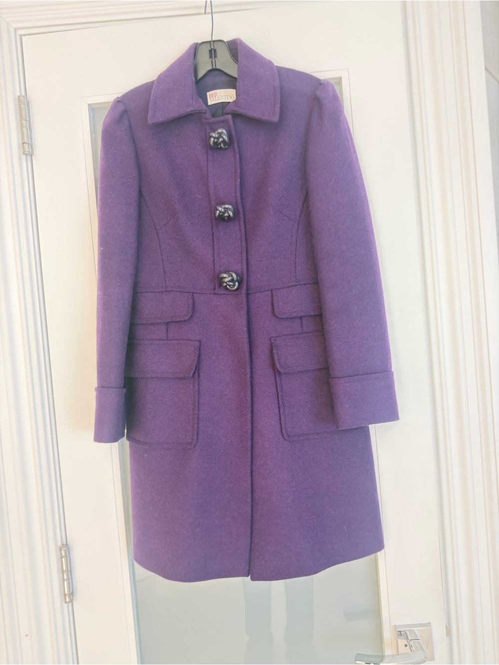 RED Valentino Purple Wool Pea Coat with Statement Buttons